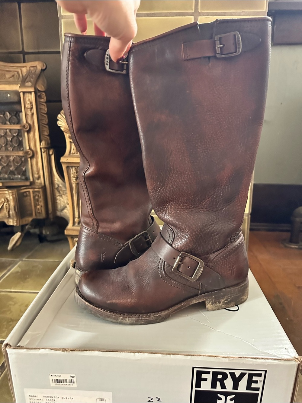 [frye] Veronica Slouch Brown Leather Riding Boots